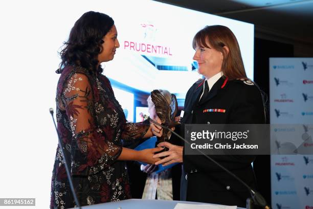 Dany Cotton and Melissa Grant on stage during the annual Women of the Year lunch at Intercontinental Hotel on October 16, 2017 in London, England.