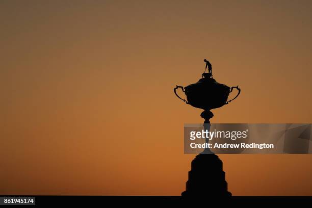 The Ryder Cup trophy is pictured during the Ryder Cup trophy 2018 Year to Go event at Le Golf National on October 16, 2017 in Paris, France.