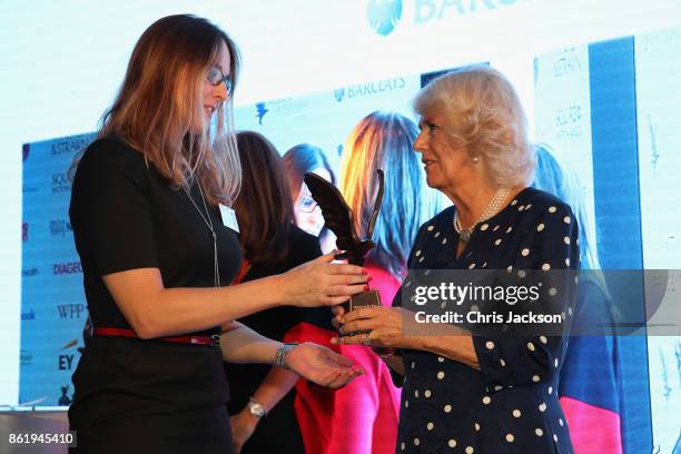 Camilla, Duchess of Cornwall and Lea Vaughan at the annual Women of the Year lunch at Intercontinental Hotel on October 16, 2017 in London, England.