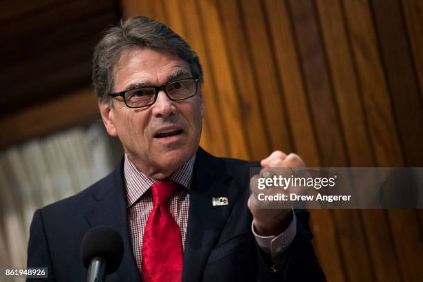 Secretary of Energy Rick Perry speaks at the Energy Policy Summit at the National Press Club, October 16, 2017 in Washington, DC. The event was...