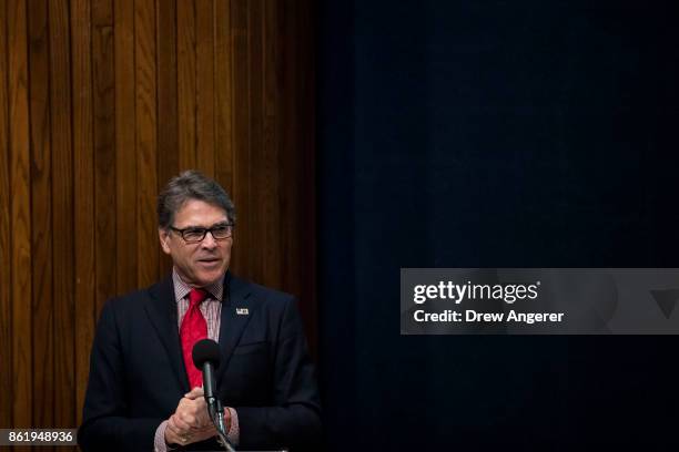 Secretary of Energy Rick Perry speaks at the Energy Policy Summit at the National Press Club, October 16, 2017 in Washington, DC. The event was...