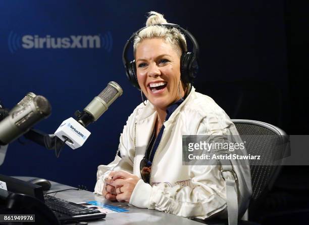 Singer Pink visits 'The Morning Mash Up' on SiriusXM Hits 1 Channel at the SiriusXM Studios on October 16, 2017 in New York City.