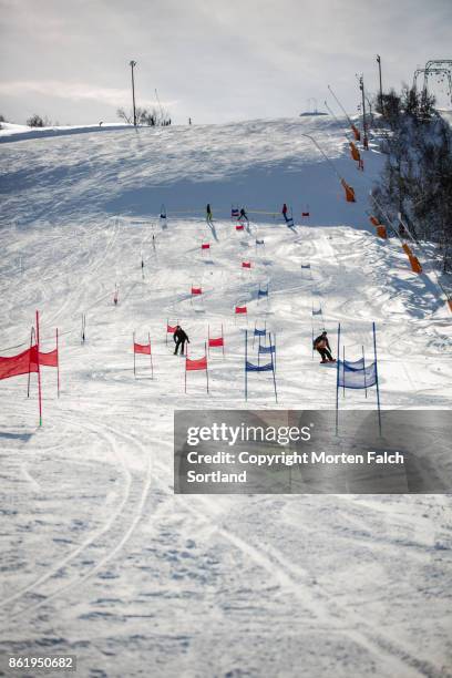 skiing at geilo, norway. - slalom stockfoto's en -beelden