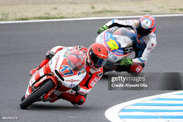 Stefan Bradl of Germany and Viessmann Kiefer Racing and Esteve Rabat of Spain and Blusens Aprilia in action during free practice for the 125cc race...