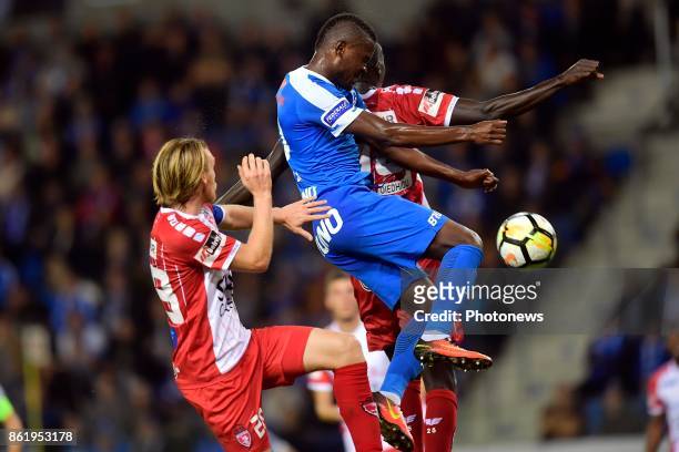 Ally Mbwana Samatta forward of KRC Genk in action during the Jupiler Pro League match between KRC Genk and R.E. Mouscron on October 14, 2017 in Genk,...