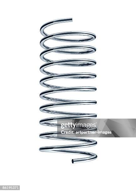 steel spring on white background - car parts stock-fotos und bilder