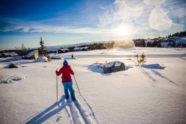woman cross-country skiing - februari bildbanksfoton och bilder