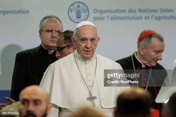 Pope Francis attends the World Food Day at the United Nations Food and Agriculture Organization Headquarter in Rome, Italy on October 16, 2017.