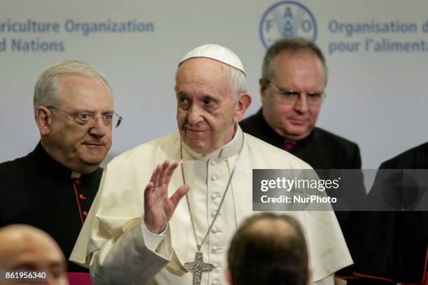 Pope Francis attends the World Food Day at the United Nations Food and Agriculture Organization Headquarter in Rome, Italy on October 16, 2017.