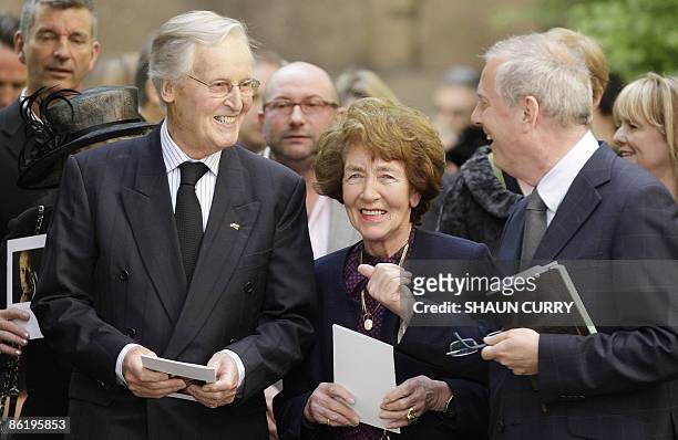 British actor and television personality Nicholas Parsons leaves St Brides Church in central London, after attending a funeral service for British...