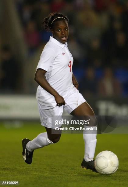 Eniola Aluko of England in action during the Women's International Friendly between England and Norway at the Prostar stadium on April 23, 2009 in...