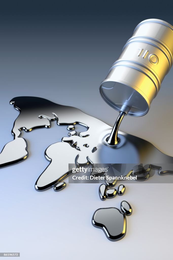 Oil barrel and oil in shape of world map