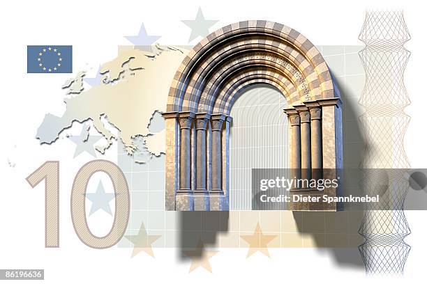 illustrations, cliparts, dessins animés et icônes de ten euro banknote stylized three-dimensional - arche
