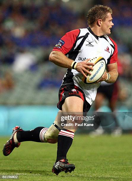 Deon Van Rensburg of the Lions runs with the ball during the round 11 Super 14 match between the Western Force and the Lions at Subiaco Oval on April...