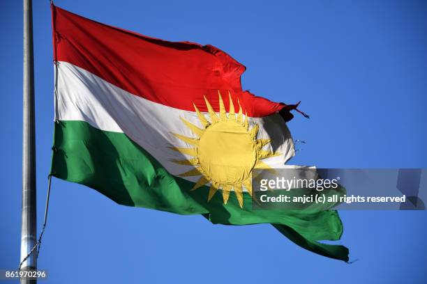 flag of kurdistan region in azadi park, sulaymaniyah, kurdistan region, iraq - kurdistan ストックフォトと画像