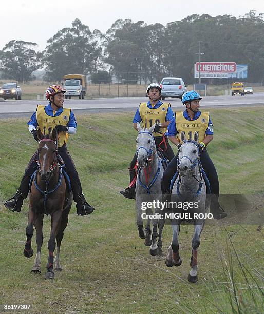 The King of Malaysia Sultan Mizan Zainal Abidin rides during the Panamerican Endurance Horse ride in Costa Azul beach, 60 km east from Montevideo on...