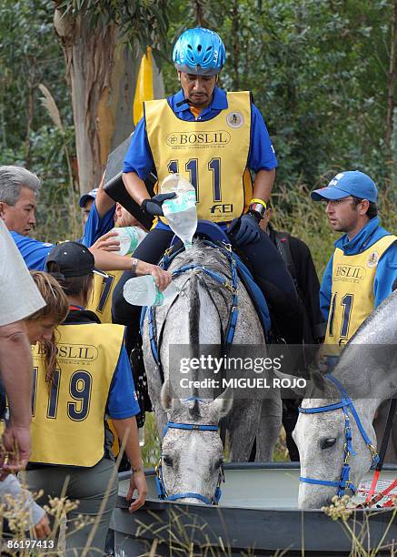 The King of Malaysia Sultan Mizan Zainal Abidin waters and turns cool his horse during the Panamerican Endurance Horse ride in Costa Azul beach, 60...