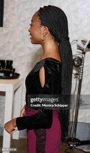 Actress Skai Jackson, hair detail, discusses "Nowadays Collection" at Build Studio on October 16, 2017 in New York City.