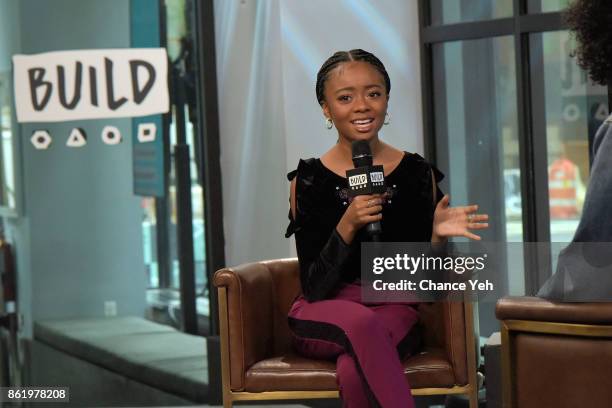 Skai Jackson attends Build series to discuss "Nowadays Collection" at Build Studio on October 16, 2017 in New York City.