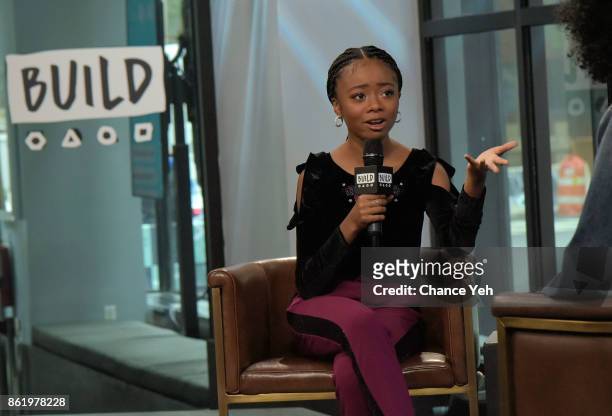 Skai Jackson attends Build series to discuss "Nowadays Collection" at Build Studio on October 16, 2017 in New York City.