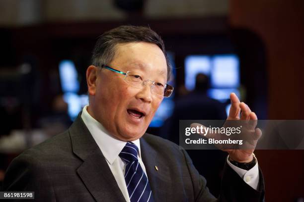 John Chen, executive chairman and chief executive officer of BlackBerry Ltd., speaks during an interview on the floor of the New York Stock Exchange...