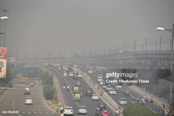 Delhi witnesses a smog-forming weather, on October 16, 2017 in New Delhi, India. There has been a sudden increase in cases due to the changing...