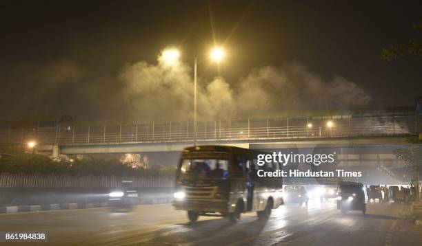 Heavy smog on last Sunday night in the capital, near Geeta Colony Ring Road, on October 16, 2017 in New Delhi, India. There has been a sudden...