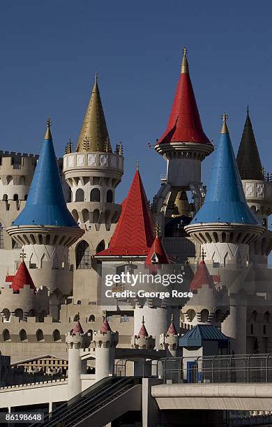 The colorful and whimsical spires of the Excalibur Hotel, located on the famed Las Vegas Strip, are viewed in this 2009 Las Vegas, Nevada, daytime...