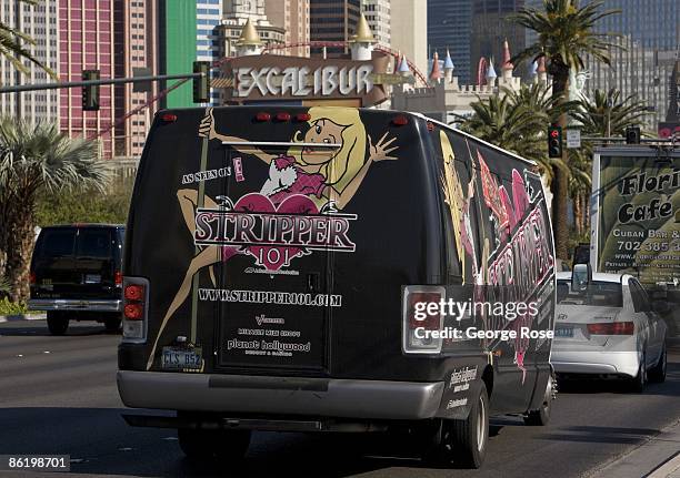 Van with a mobile billboard promoting a stripper service is seen driving down the Las Vegas Strip in this 2009 Las Vegas, Nevada, early morning...