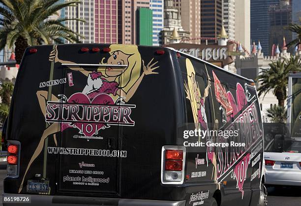 Van with a mobile billboard promoting a stripper service is seen driving down the Las Vegas Strip in this 2009 Las Vegas, Nevada, early morning...