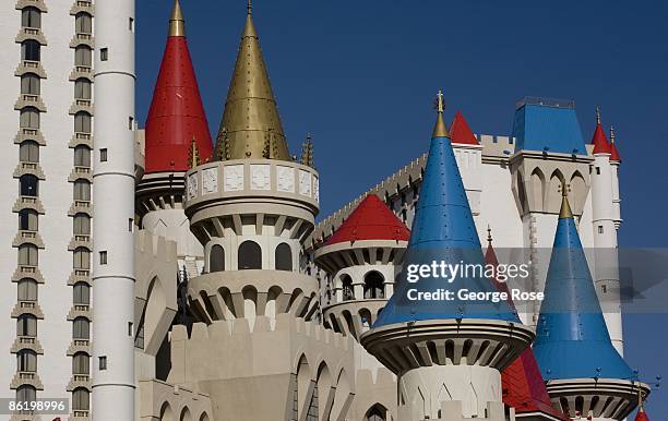 The colorful and whimsical spires of the Excalibur Hotel, located on the famed Las Vegas Strip, are viewed in this 2009 Las Vegas, Nevada, daytime...