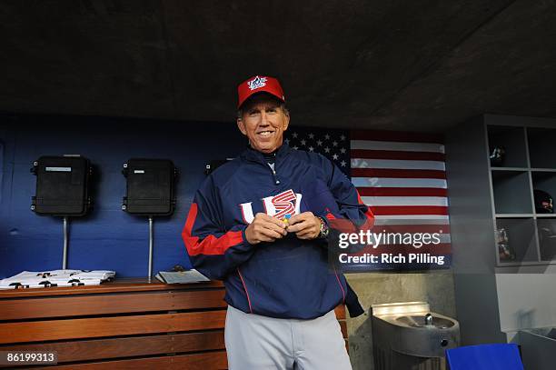 Davey Johnson, manager of Team USA prior to the World Baseball Classic game at Dodger Stadium in Los Angeles California on Sunday, March 22, 2009....