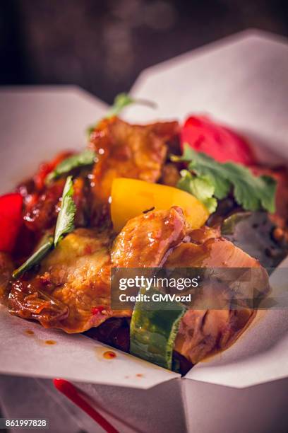 spicy kung pao chicken take out food - kung pao stock pictures, royalty-free photos & images