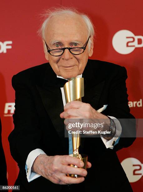 Victor Christoph-Carl von Buelow, better known as Loriot holds his LOLA at the German Film Award 2009 at the Palais am Funkturm on April 24, 2009 in...