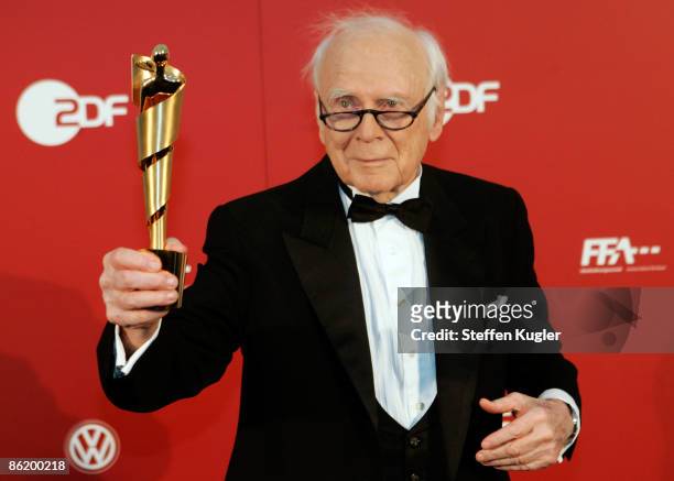 Victor Christoph-Carl von Buelow, better known as Loriot holds his LOLA at the German Film Award 2009 at the Palais am Funkturm on April 24, 2009 in...