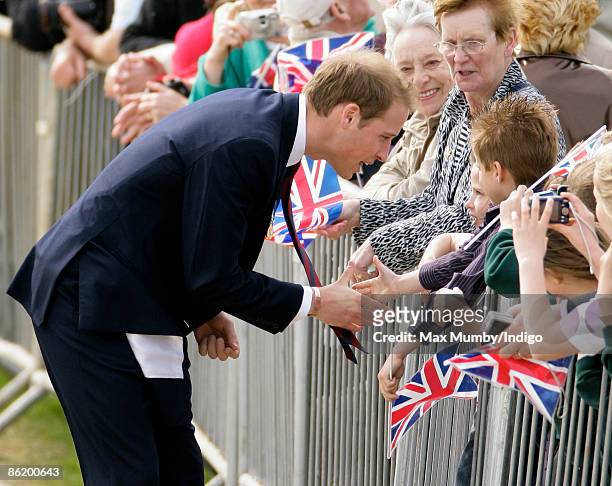 Prince William greets the crowd as he visits the National Memorial Arboretum to launch the NMA Future Foundations Appeal on April 24, 2009 near...