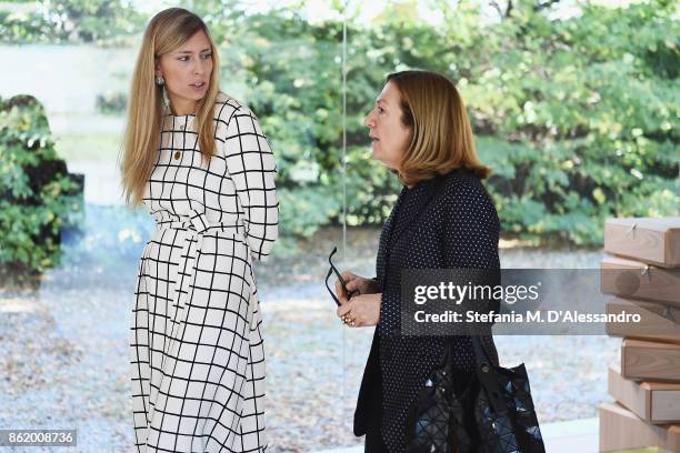 Giulia Molteni and Livia Peraldo attend Floating Cube Molteni&C event at on October 16, 2017 in Giussano, Italy.