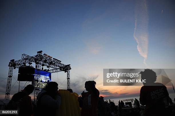 People gather for the dawn service part of the ceremony celebrating the 94th anniversary of Anzac Day in Canakkale on April 24, 2009. The dawn...