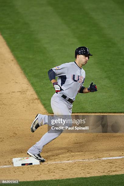 Left fielder Ryan Braun of USA passes third base on his way to scoring a run against Japan in game two of the semifinal round of the 2009 World...