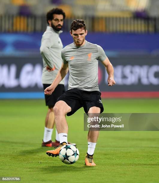 Andrew Robertson of Liverpool during a training session at Stadion Ljudski vrt on October 16, 2017 in Maribor, Slovenia.