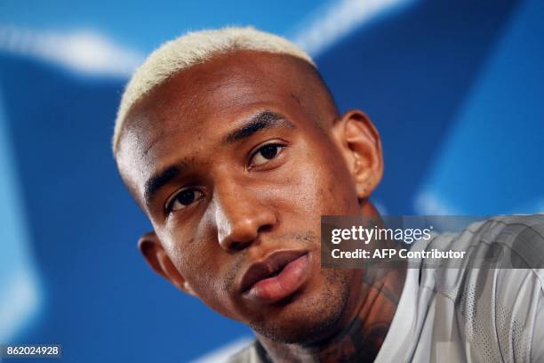 Besiktas' Brazilian forward Anderson Talisca speaks during a press conference on October 16 at the Louis II Stadium in Monaco, on the eve of the UEFA...