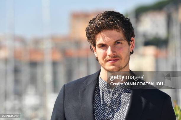 British actor Daniel Sharman poses during the MIPCOM trade show in Cannes, southern France, on October 16, 2017.