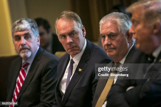 Eric Hargan, acting U.S. Secretary of Health and Human Services , from left, Ryan Zinke, U.S. Secretary of interior, and Rex Tillerson, U.S....