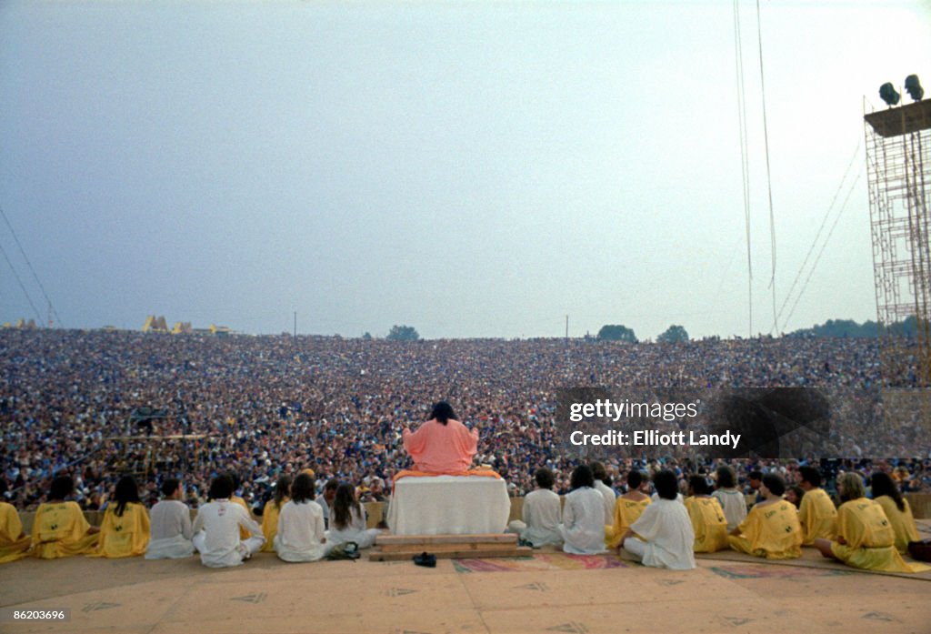 Photo of VIEW FROM BACK OF STAGE and Swami SATCHIDINANDA and WOODSTOCK