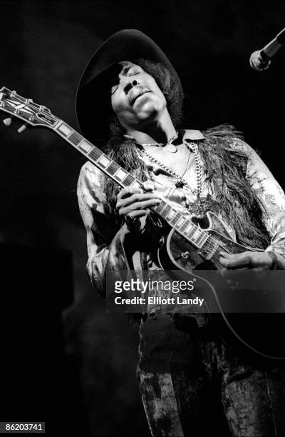 Photo of Jimi HENDRIX, performing live onstage, playing Gibson Les Paul guitar