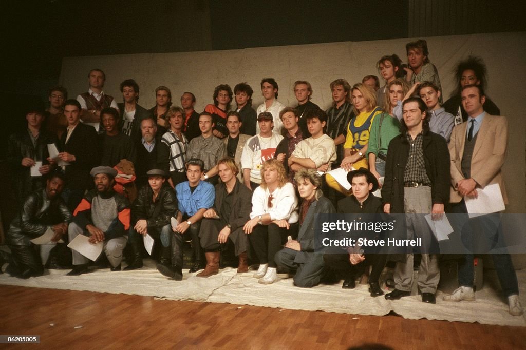 Singers recording 'Do They Know Its Christmas' for Band Aid at Basing
