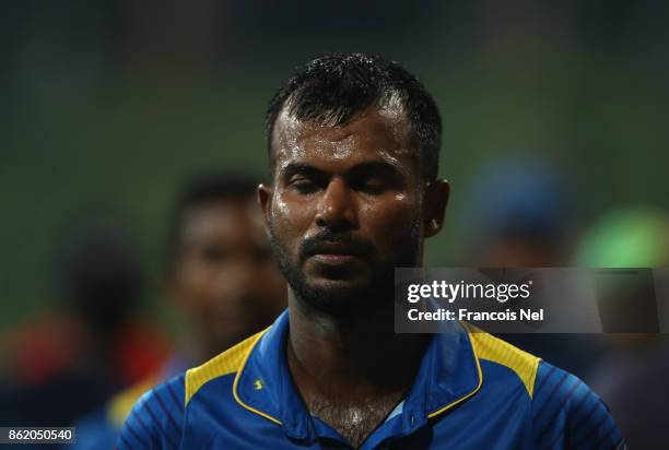 Upul Tharanga of Sri Lanka looks dejected after losing the second One Day International match between Pakistan and Sri Lanka at Zayed Cricket Stadium...