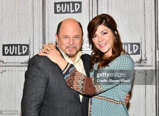 Actors Jason Alexander and Amy Pietz visit Build to discuss "Hit The Road" at Build Studio on October 16, 2017 in New York City.