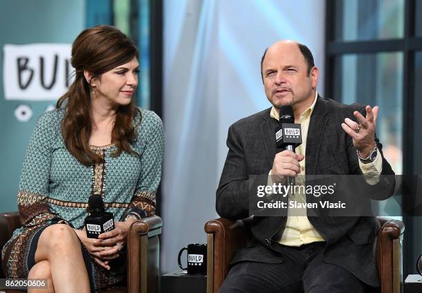 Actors Amy Pietz and Jason Alexander visit Build to discuss "Hit The Road" at Build Studio on October 16, 2017 in New York City.