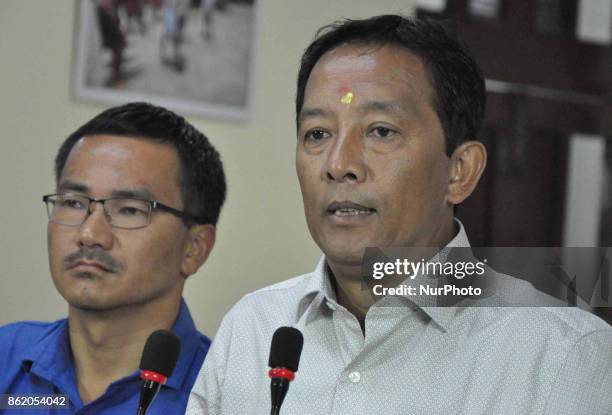 Board of Administrator for Darjeeling Chairman and Gorkha Jana Mukti Morcha leader Binoy Tamang press biffing at Nabanna on October 16,2017 in...